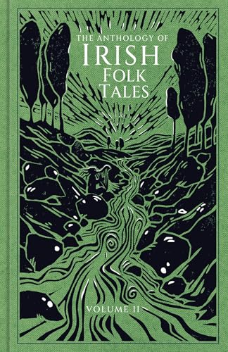 Green book cover with illustrated Irish landscape and harpist figure.