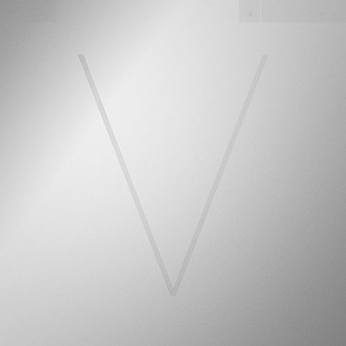 A large, faint letter V centered on a light gray, textured background.