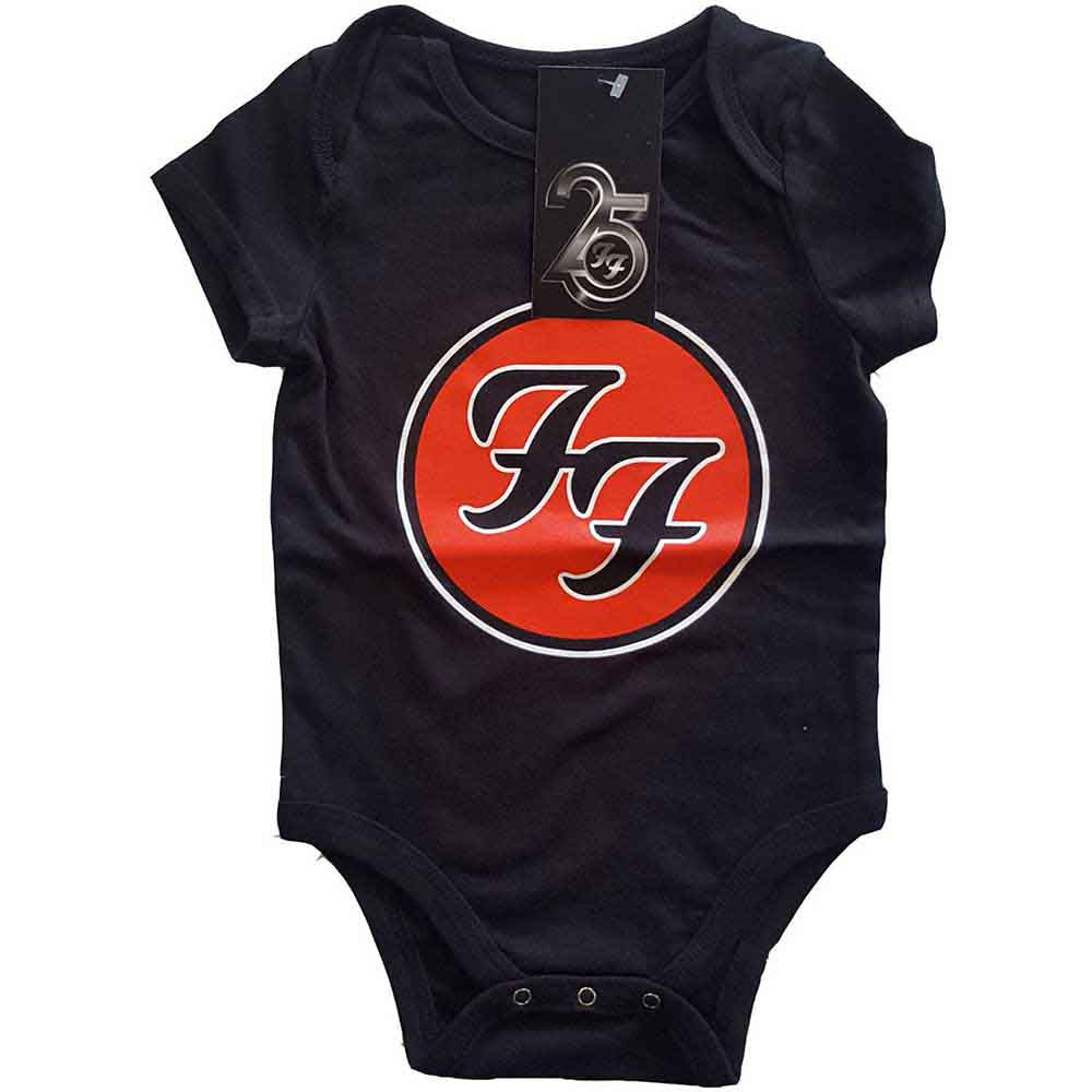 Black baby grow with red and white Foo Fighters logo.