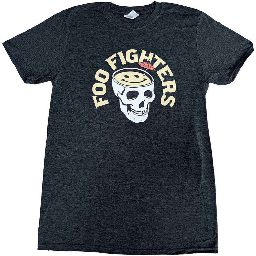 Black Foo Fighters t-shirt with skull and cocktail graphic, size large.
