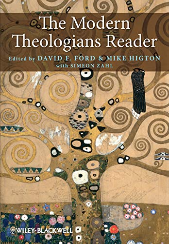 Book cover: “The Modern Theologians Reader” with abstract tree artwork.