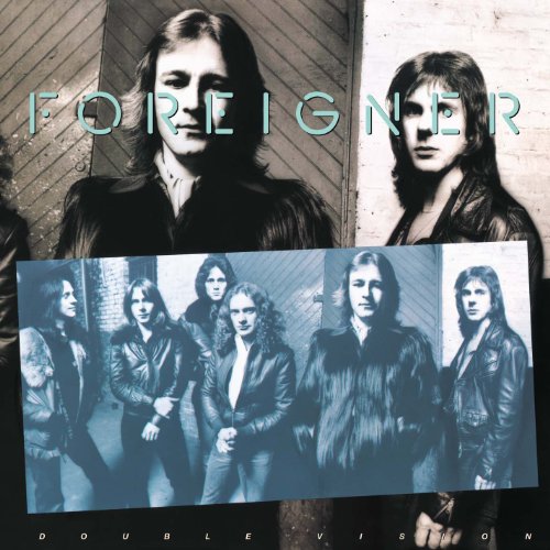 Foreigner’s “Double Vision” album cover featuring band members in portraits.