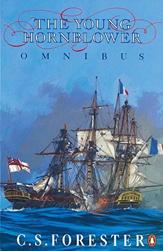 Book cover depicting naval ships at sea, titled “The Young Hornblower Omnibus.”