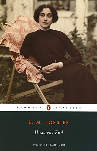 Book cover of Howards End by E. M. Forster featuring a woman in a chair.