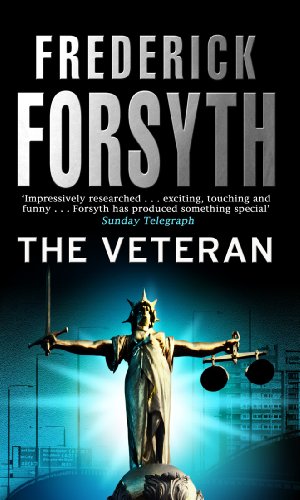 Book cover for "The Veteran" by Frederick Forsyth, featuring Lady Justice.