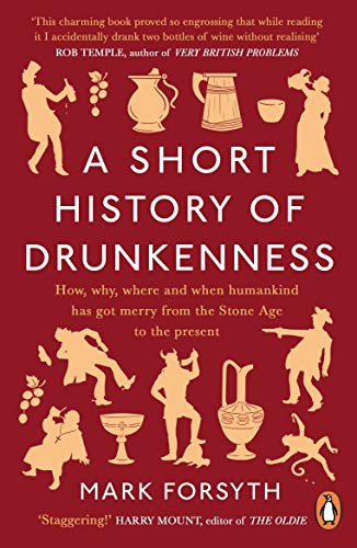 Red book cover with title "A Short History of Drunkenness" and silhouettes of people drinking.