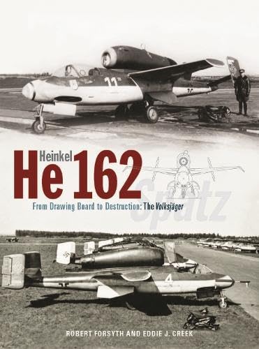 Heinkel He 162 "Volksjäger" jet aircraft book cover with historical images.