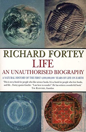 Book cover showing Earth, a fossil, a cell, and a mandala with title text.