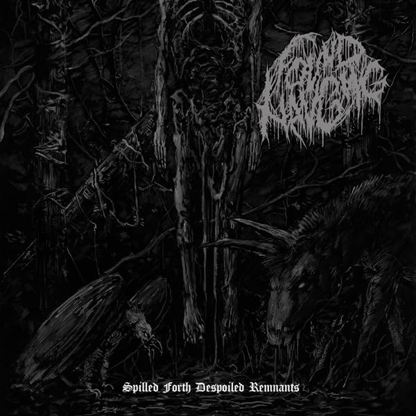 Dark, detailed illustration of a hanging figure in a twisted forest scene.