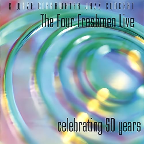 CD cover for “The Four Freshmen Live” with swirling colorful design.