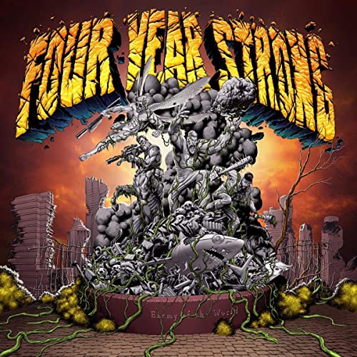 Album cover for Four Year Strong’s “Enemy of the World (Re-Recorded)” with chaotic imagery.