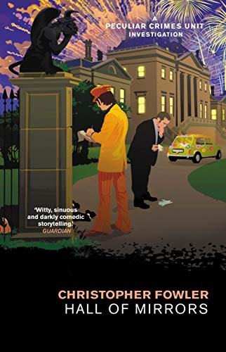 Book cover: detectives investigate near a building with a gargoyle.