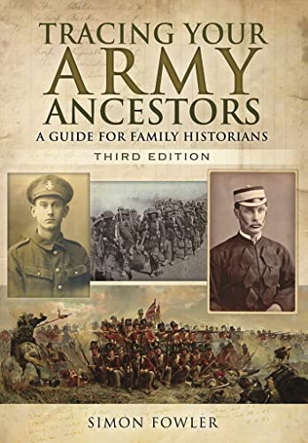 Book cover: “Tracing Your Army Ancestors” with historical military photos.