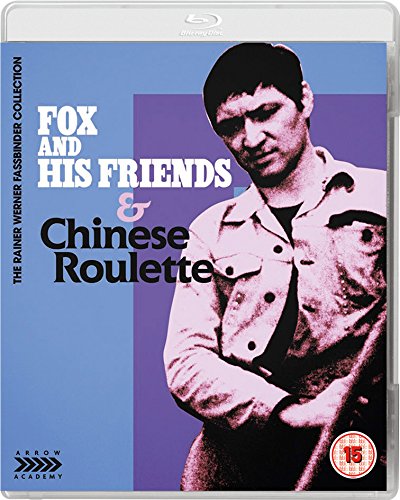 Blu-ray cover for "Fox And His Friends & Chinese Roulette" with a man and dog.