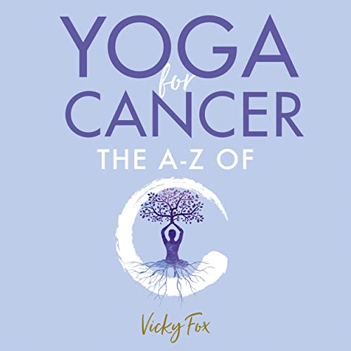 Book cover with yoga and cancer theme, serene background, and gentle typography.