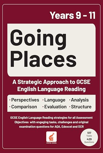 Red book cover with white text: "Going Places," GCSE English language guide.