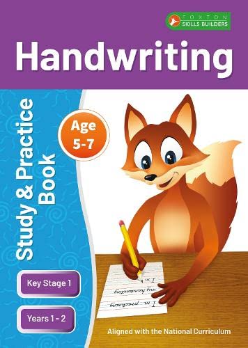 Handwriting practice book cover with a cartoon fox writing.