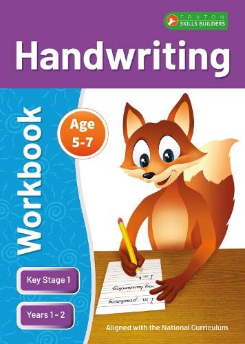Handwriting workbook cover with a cartoon fox holding a pencil.