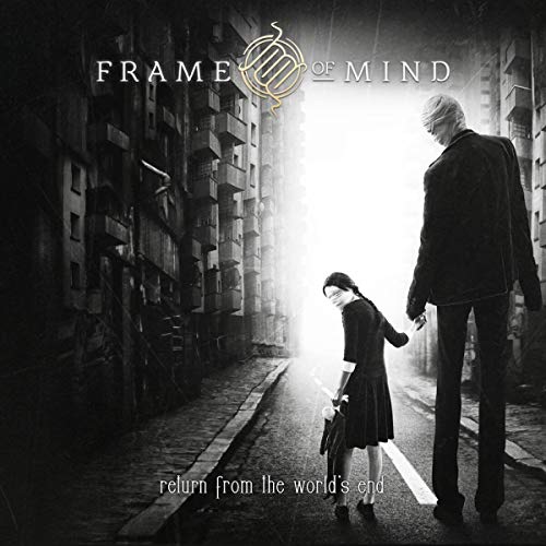 Black and white album cover with figures walking down a city street.
