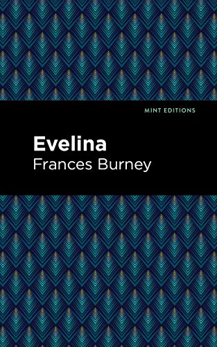 Book cover for "Evelina" by Frances Burney with blue geometric pattern.