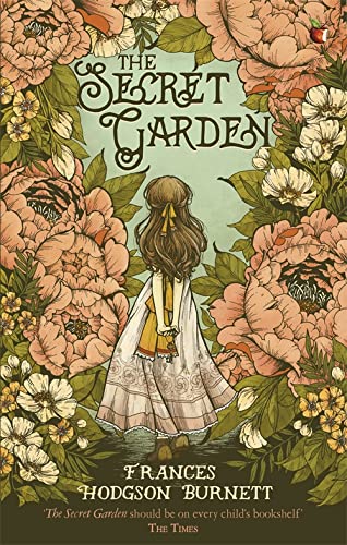 Book cover: girl in garden surrounded by illustrated flowers.