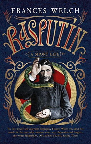 Book cover: "Rasputin" with portrait of a bearded man in an oval frame.