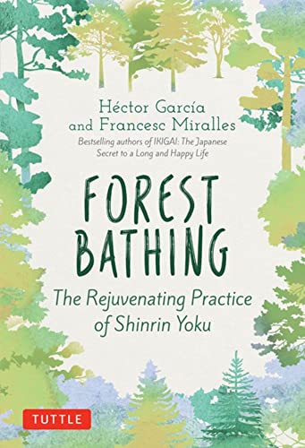 Book cover with green foliage and large white text: "FOREST BATHING".