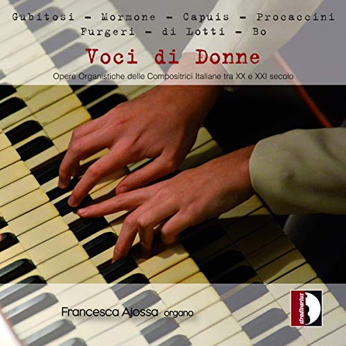 "CD cover with hands playing piano keys and Italian text overlay."