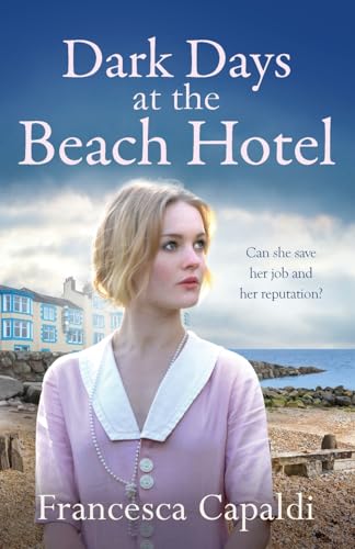 Book cover: woman in pink, beach hotel in background, stormy sea.