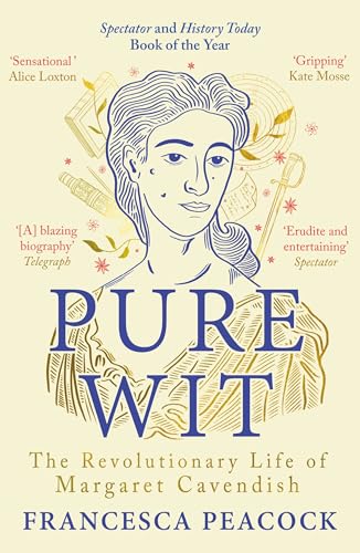 Book cover: portrait of Margaret Cavendish with scientific illustrations.