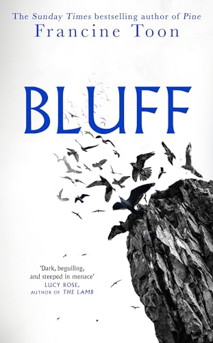 Book cover for "Bluff" featuring dark birds flying above a cliff.