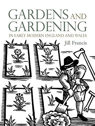 Book cover: “Gardens and Gardening” with historical garden illustrations.