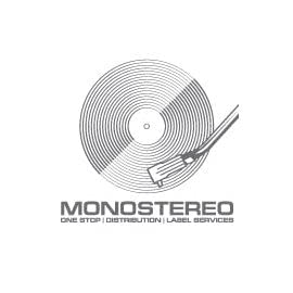 Monostereo logo featuring a line-art vinyl record and tonearm on a white background.