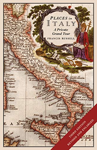 Book cover: antique map of Italy with illustrated figure, titled "Places in Italy.