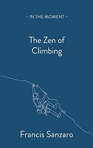 Book cover with a blue background, white text, and a line-art climber illustration.