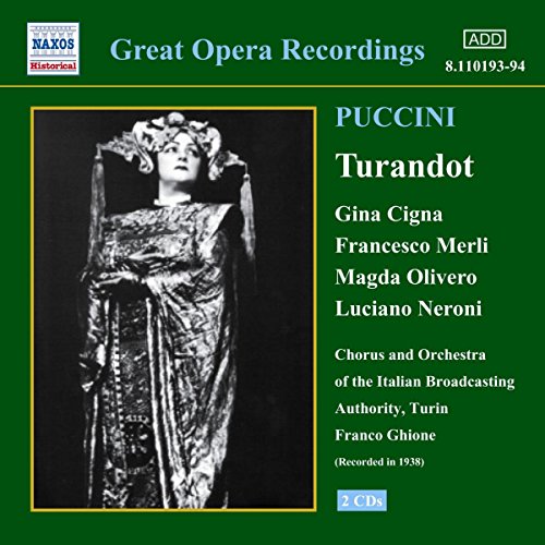 CD cover for Puccini’s Turandot, featuring a black and white opera portrait.