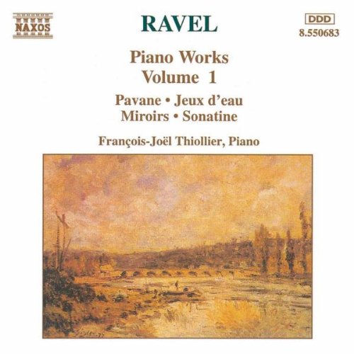 "Album cover with 'Ravel Piano Works Vol. 1' title and landscape painting."