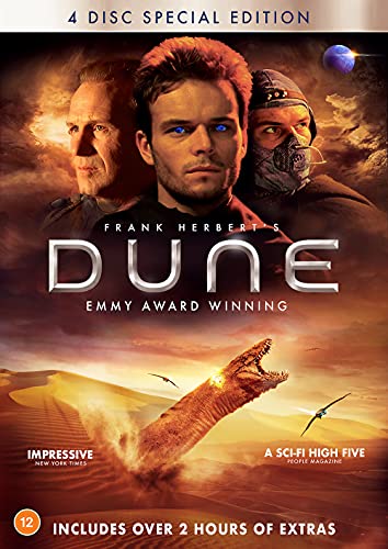 DVD cover for Frank Herbert’s Dune, featuring actors and a sandworm.