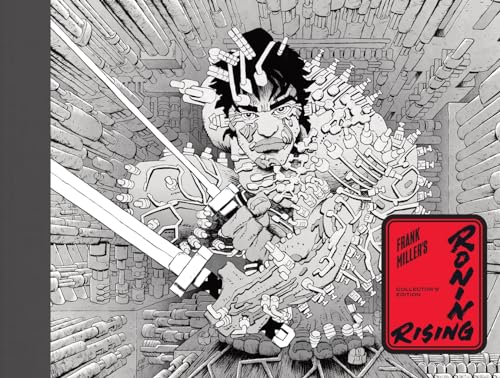 Black and white illustration of a cyborg warrior holding a sword with red title box.