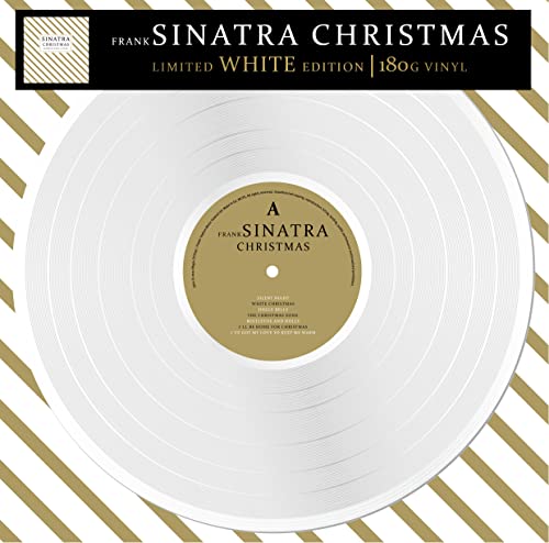 White vinyl record of Frank Sinatra’s “Christmas” album, label visible.