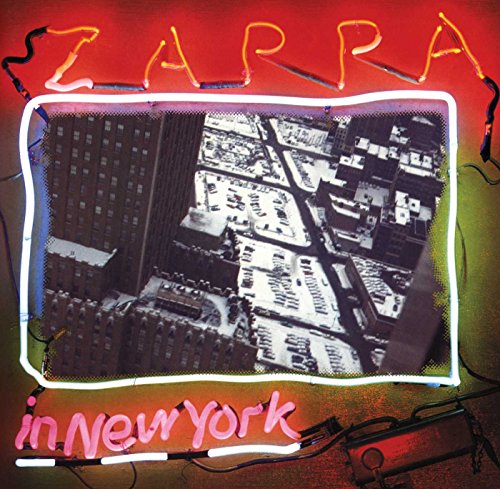 Frank Zappa album cover: aerial view of New York City framed by neon.