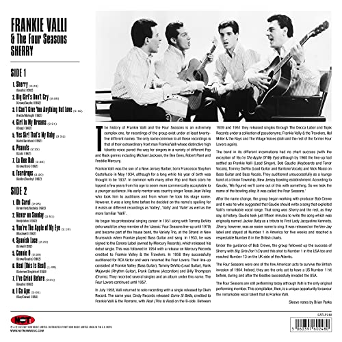 Vinyl record of Frankie Valli & The Four Seasons' "Sherry" with tracklist.