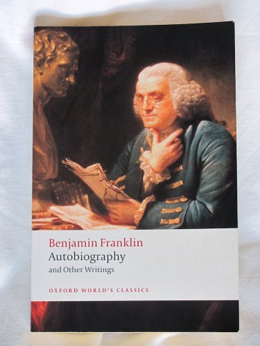 Book cover: “Autobiography” by Benjamin Franklin, portrait of Franklin reading.
