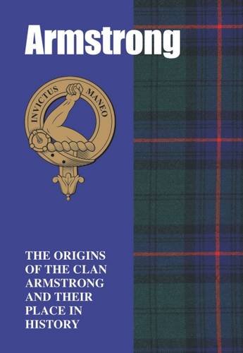 Book cover featuring the Armstrong clan crest on a blue background with tartan side.