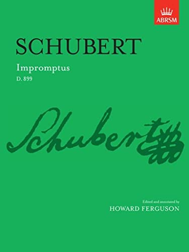 Green sheet music cover for Schubert’s Impromptus, Op. 90, with signature.