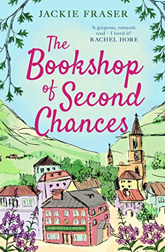 Book cover with illustrated village scene and pink title text.