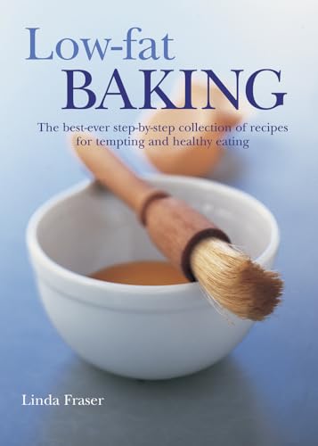 Cookbook cover, “Low-fat Baking,” with baking tools and a swirl design.