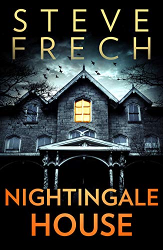 Book cover showing a dark, stone house with one glowing window under a sky.