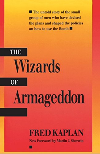 Book cover: "The Wizards of Armageddon" by Fred Kaplan, orange and red gradient.