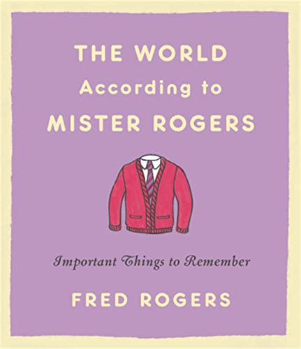 Book cover with purple background, Mister Rogers’ cardigan, and title.